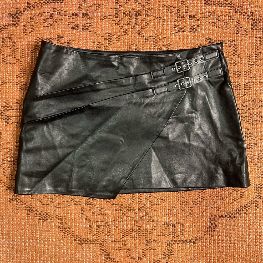 Zara Buckle Faux Leather Mini Skirt